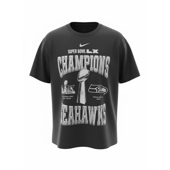 Nike Other - Nike Mens Seattle Seahawks Super Bowl LX Champions T-Shirt Black NFL Graphic Tee